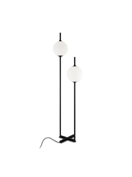 Nowoczesna czarna lampa podłogowa The Sixth Sense LED do salonu - dwa szklane kule 3000K Nowoczesna czarna lampa podłogowa The Sixth Sense LED do salonu - dwa szklane kule 3000K