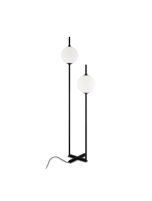 Nowoczesna czarna lampa podłogowa The Sixth Sense LED do salonu - dwa szklane kule 3000K