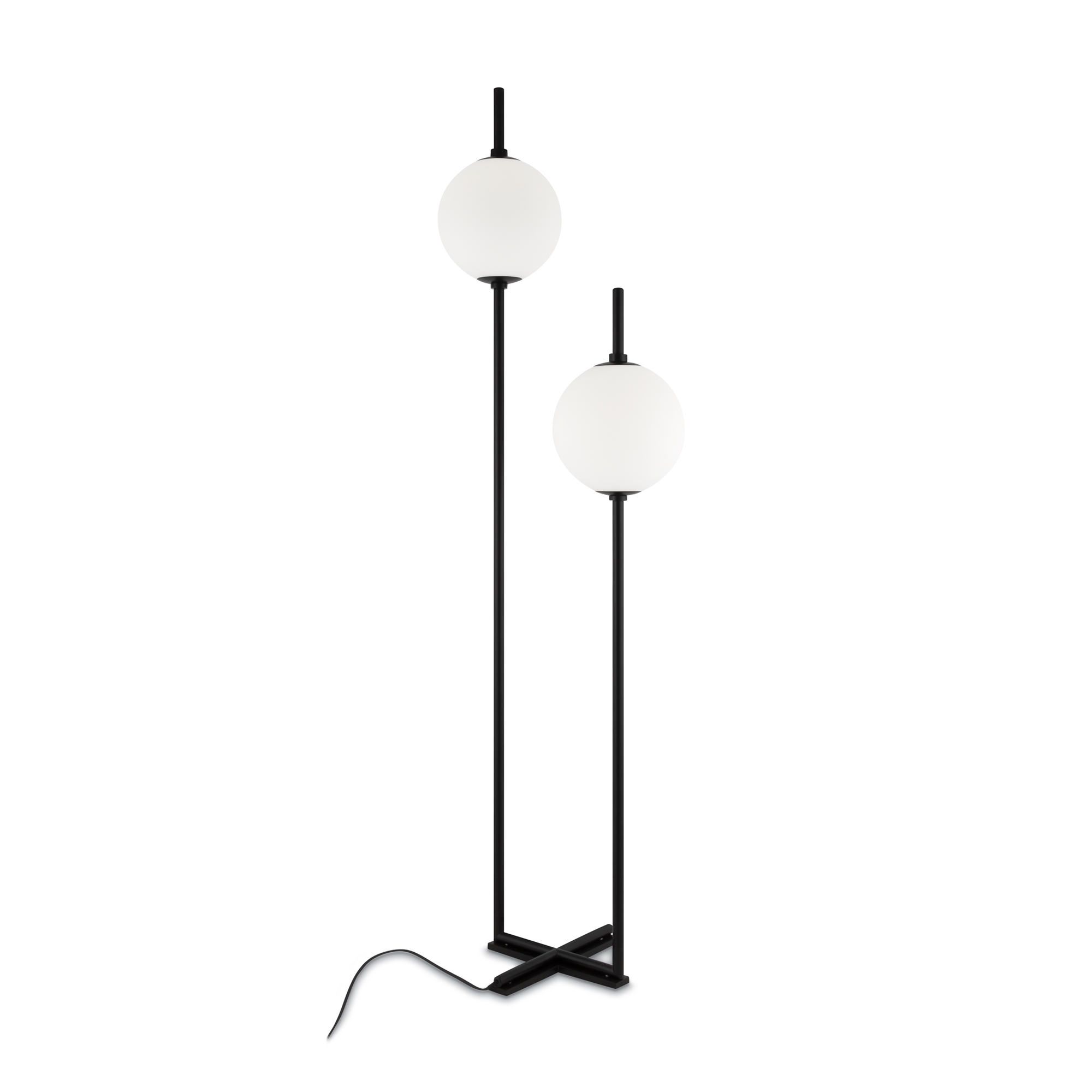 Nowoczesna czarna lampa podłogowa The Sixth Sense LED do salonu - dwa szklane kule 3000K