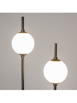 Nowoczesna czarna lampa podłogowa The Sixth Sense LED do salonu - dwa szklane kule 3000K
