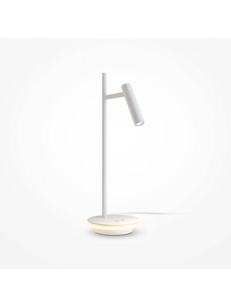 Minimalistyczna biała lampa stołowa Estudo LED - podświetlana podstawa i reflektor tuba 3000K