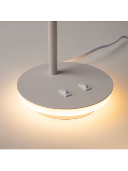 Minimalistyczna biała lampa stołowa Estudo LED - podświetlana podstawa i reflektor tuba 3000K