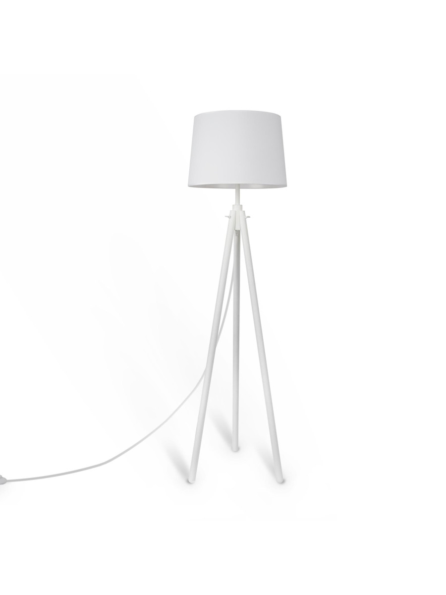 Minimalistyczna biała lampa podłogowa Calvin - trójnóg z bawełnianym kloszem E27 - Maytoni