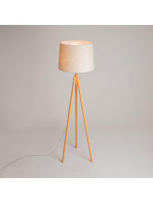 Skandynawska lampa podłogowa trójnóg Calvin do salonu - kremowy abażur z tkaniny Skandynawska lampa podłogowa trójnóg Calvin do salonu - kremowy abażur z tkaniny