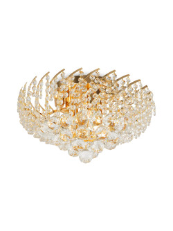 Żyrandol glamour Karolina złoty 6-punktowy - kaskadowe kryształowe zawieszki 41 cm,