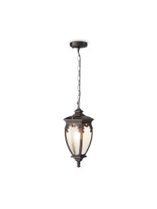 Klasyczna lampa wisząca Fleur na taras IP44 - mleczne szkło latarniowe, brązowa