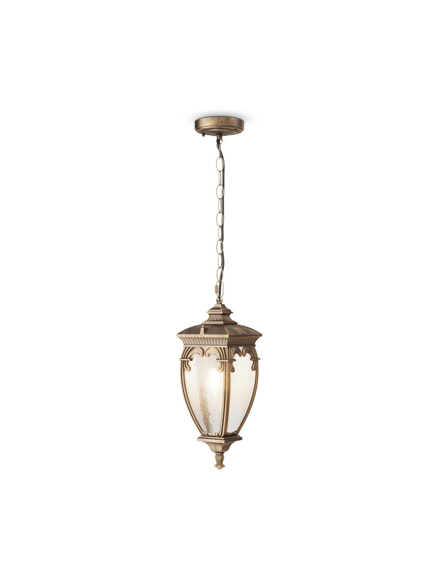 Klasyczna lampa wisząca Fleur na taras IP44 - mleczne szkło latarniowe, mosiężna