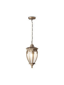 Klasyczna lampa wisząca Fleur na taras IP44 - mleczne szkło latarniowe, mosiężna