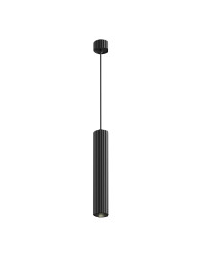 Minimalistyczna lampa wisząca Calipso GU10 czarna - ryflowana metalowa tuba 1-punktowa