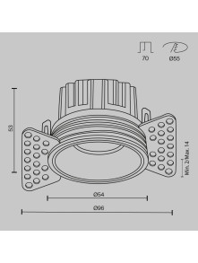 Oprawa wpuszczana LED Round – głęboka, 7W, 3000K, kąt 50°, do zabudowy GK - z kołnierzem mosiężna