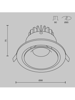 Oprawa wpuszczana LED Yin – ściemnialne oczko, 12W, 3000K, kąt 60°, czarna