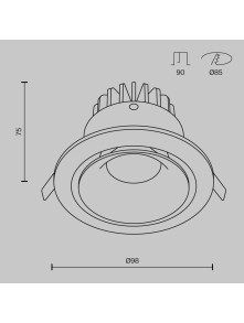 Oprawa wpuszczana LED Yin – ściemnialne oczko, 12W, 3000K, kąt 60°, czarna