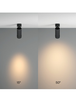 Oprawa sufitowa natynkowa LED Focus Zoom – reflektor z regulowanym skupieniem 15°-50°, 12W, 3000K, czarna