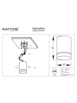 Lampa sufitowa tuba LED Orlo – 9W, 4000K, kąt 120°, 400lm, biała z pierścieniem - Maytoni