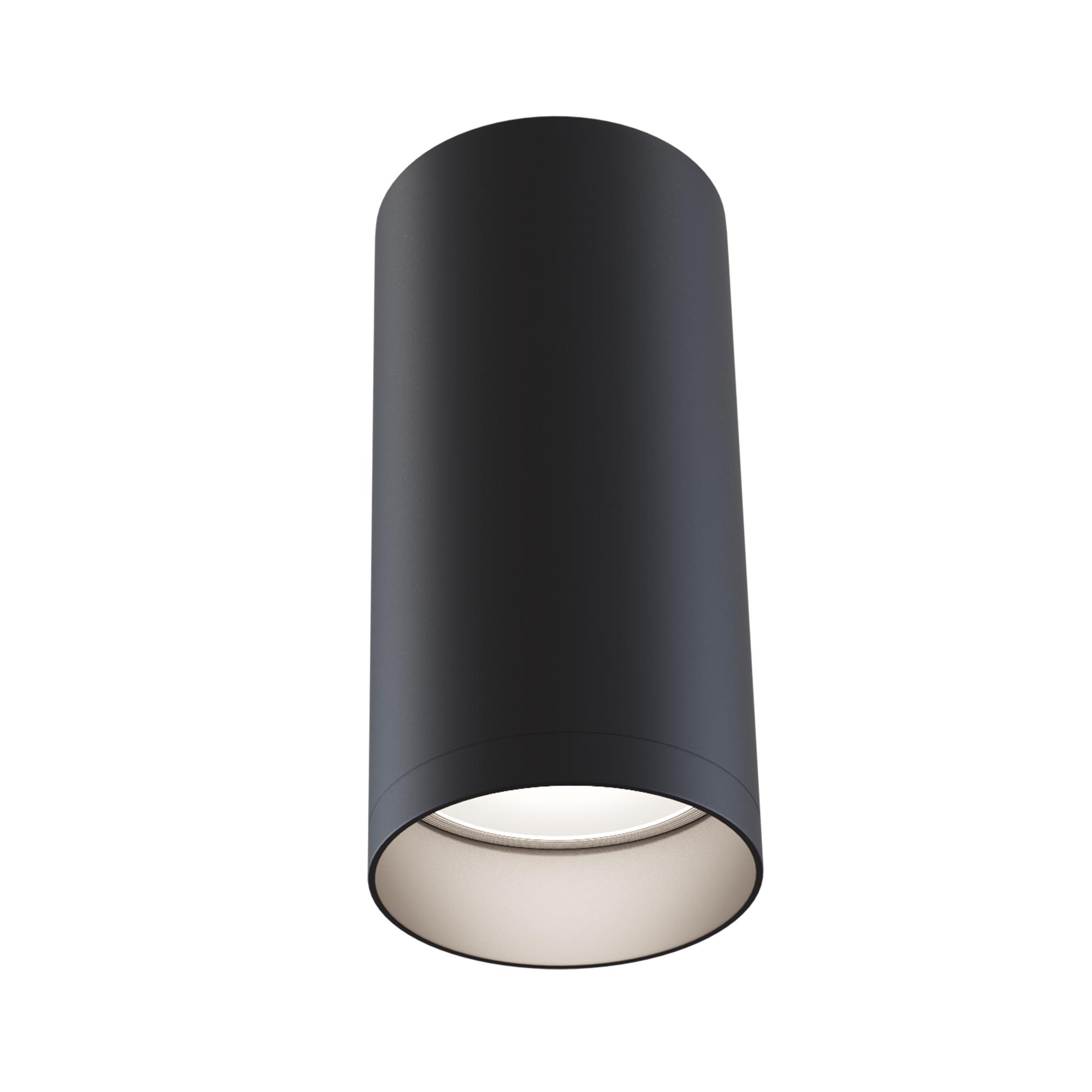 Minimalistyczny plafon sufitowy Focus do korytarza - czarna metalowa tuba GU10 1-punktowa