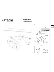 Lampa pierścień świetlny 110° na szynoprzewód 1F Maytoni Rim - LED 3000K 650lm 12W - czarna